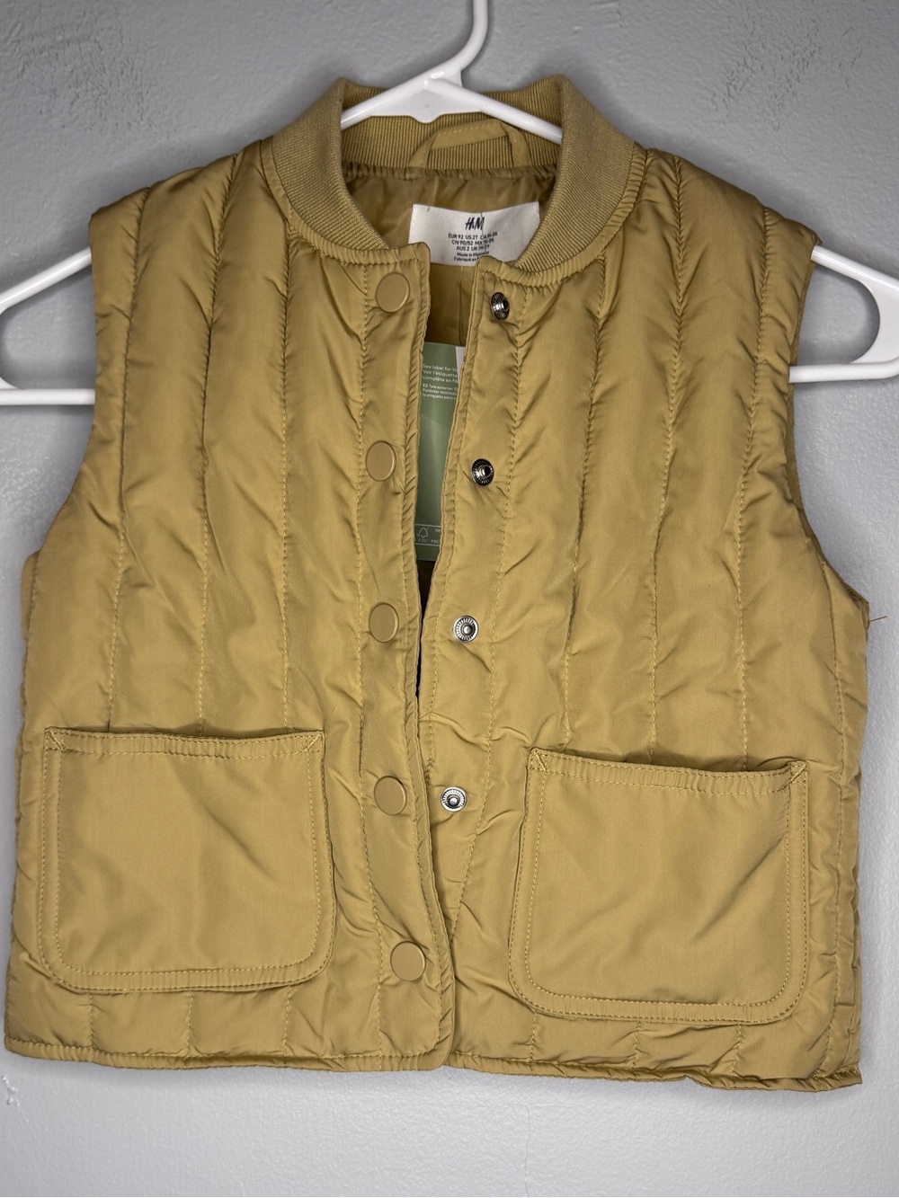 H&M Quilted Sleeveless Khaki Puffer Vest Size 2T